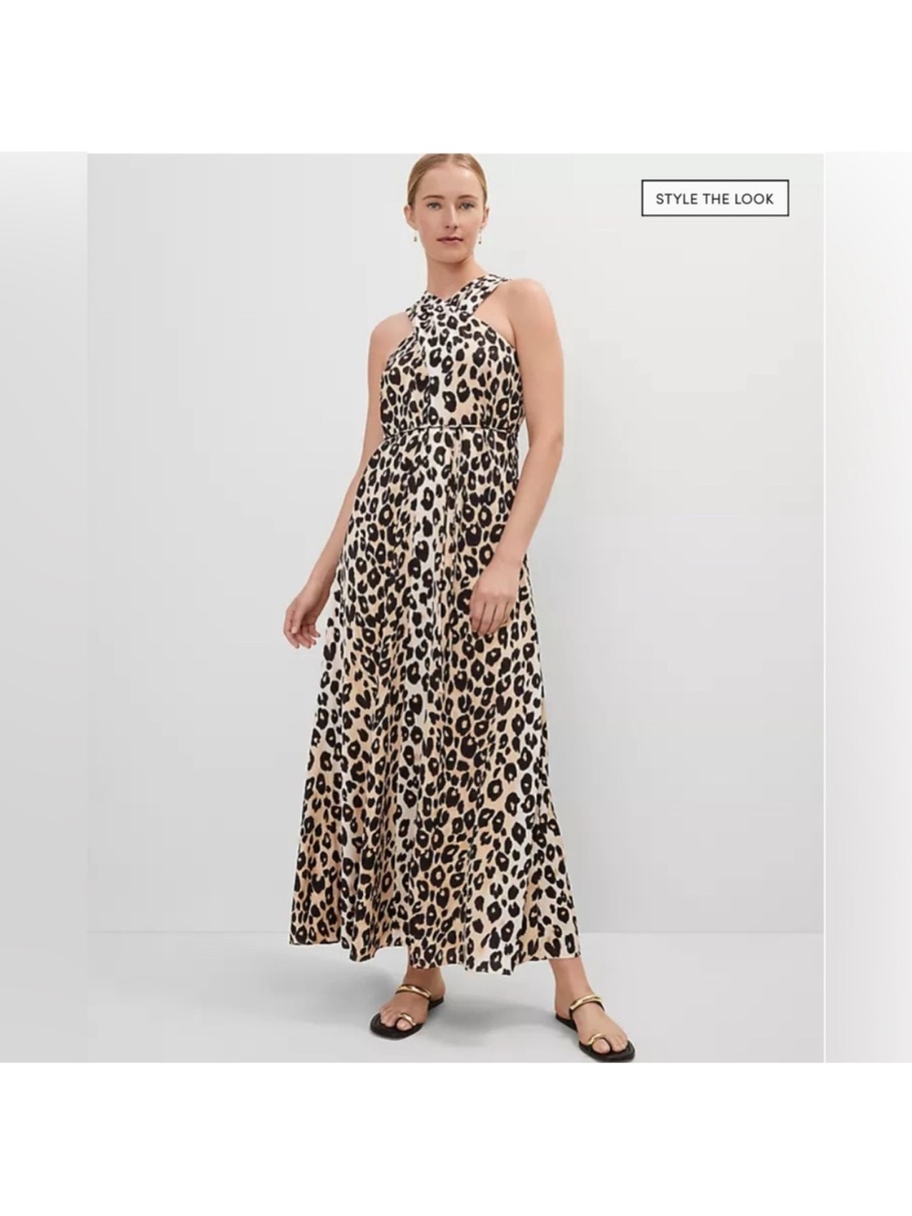 Ann Taylor Animal Print Halter Maxi Dress Size Large